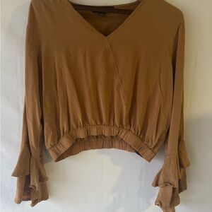 Chic Tan Ruffle Sleeve Blouse